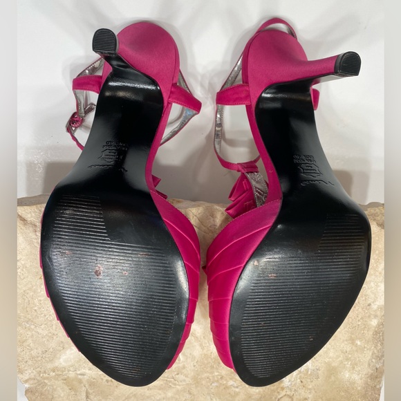 Nina Hot Pink Satin Platform Peep Toe T-Strap Formal High Heels Sz 10 - Picture 7 of 9